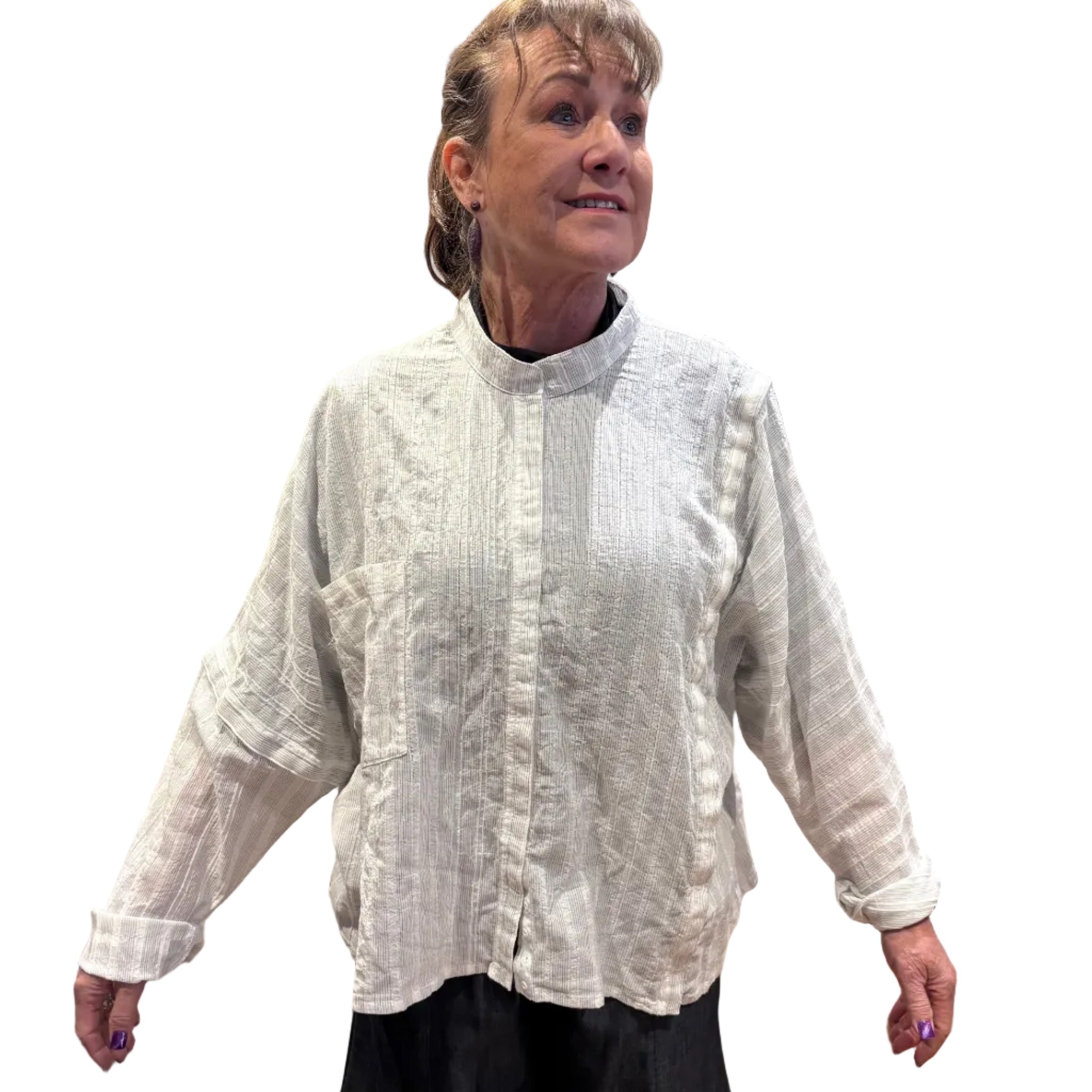 Dress To Kill, Top White Raised Multi Placket