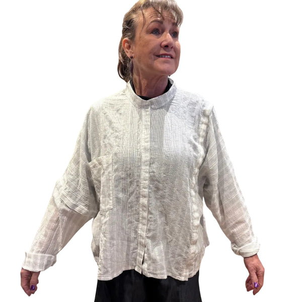 Dress To Kill, Top White Raised Multi Placket