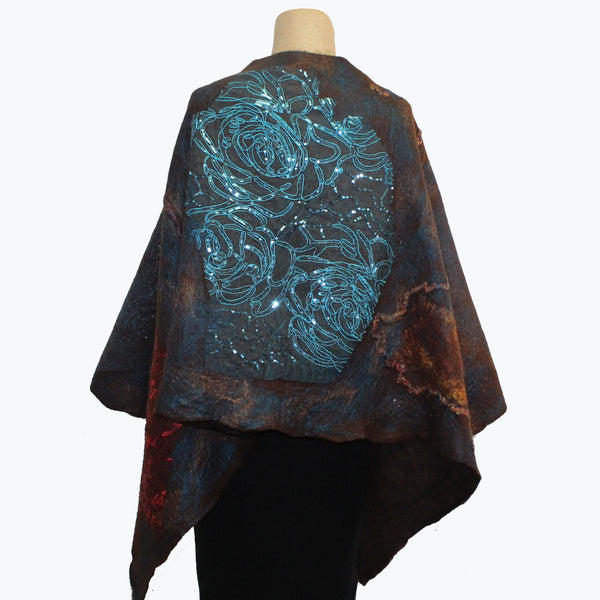 Enchanted Fibers Shawl, Brown/Gold/Turquoise/Red, OS