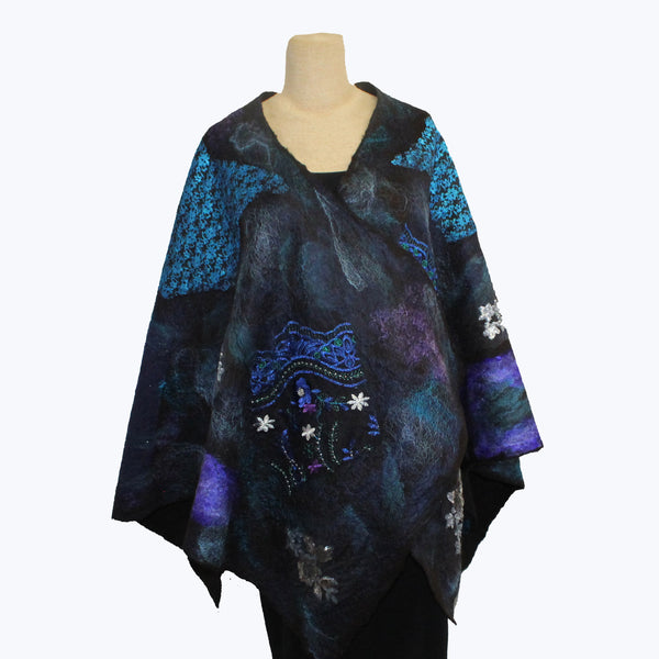 Enchanted Fibers Shawl, Turquoise/Blue/Purple/Silver/Gold, OS