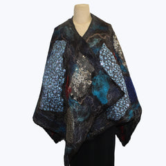 Enchanted Fibers Shawl, Blue/Red/Gold/Turquoise, OS