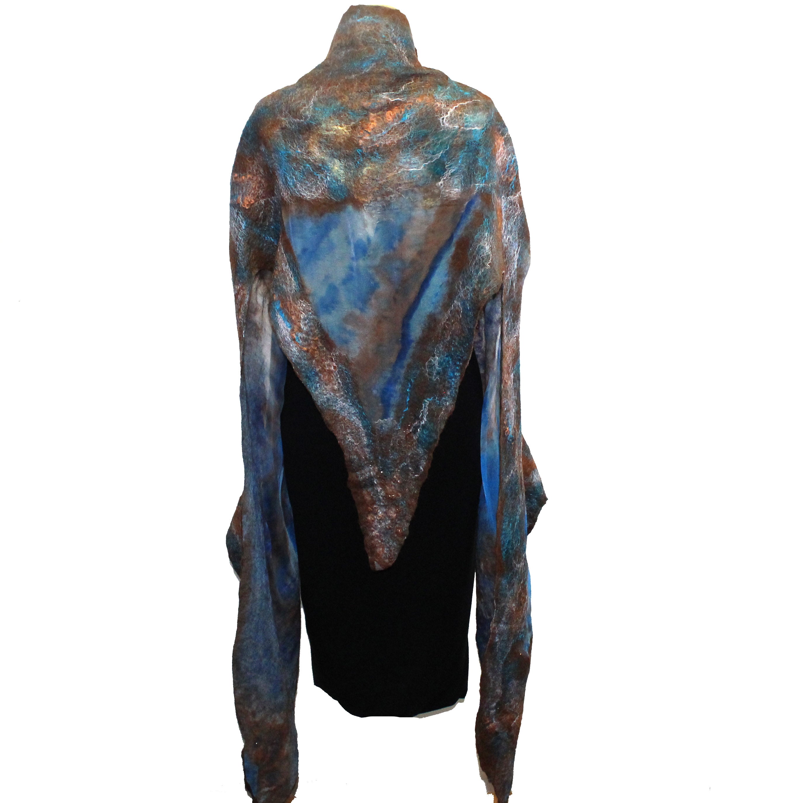 Enchanted Fibers Winged Cape, Reversible, Brown/Copper/Turquoise/Blue, OS