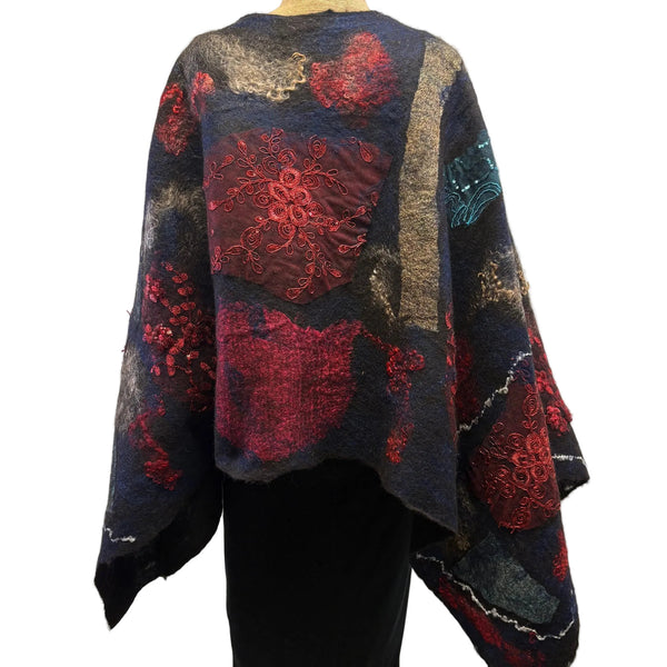 Enchanted Fibers Shawl, Red/Blue/Tan/Gold, OS