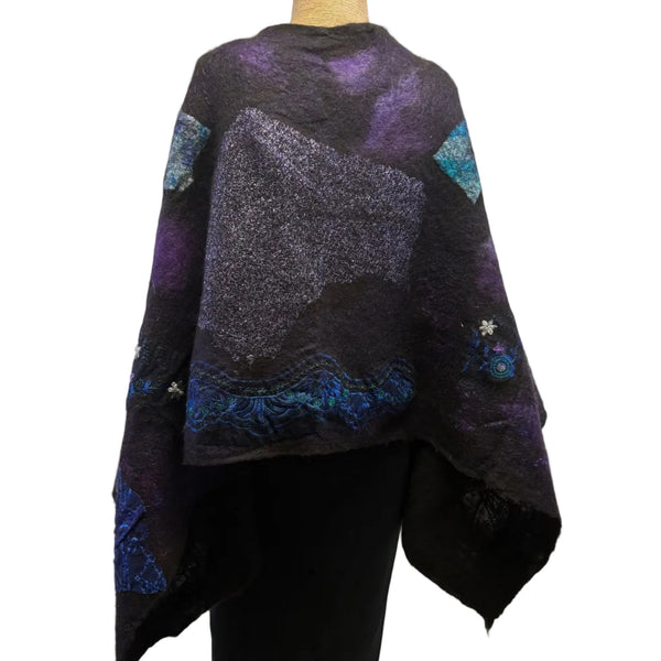 Enchanted Fibers Shawl, Purple/Magenta/Blue/Turquoise/Green, OS