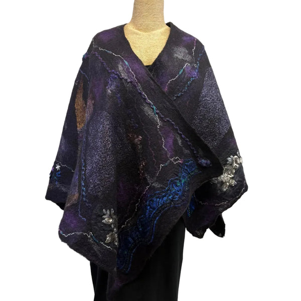 Enchanted Fibers Shawl, Purple/Silver, OS