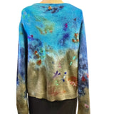 Galadriel Mattei Cardigan, Crewneck, Turquoise/Olive/Multi Blossoms, S