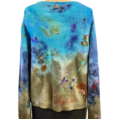 Galadriel Mattei Cardigan, Crewneck, Turquoise/Olive/Multi Blossoms, XS