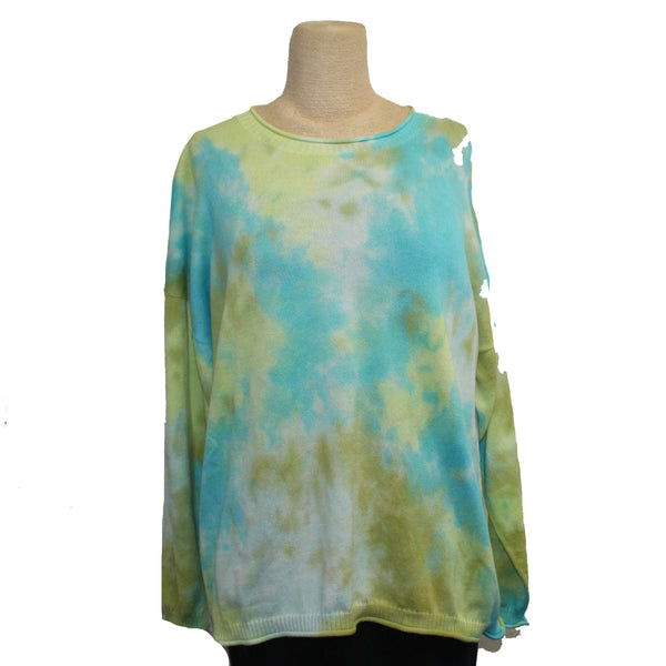 Iridium Sweater, Hand Painted, Aqua/Lime, M/L