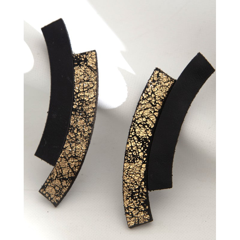 Iskin Sisters Earrings, Duo, Glittery Gold/Black