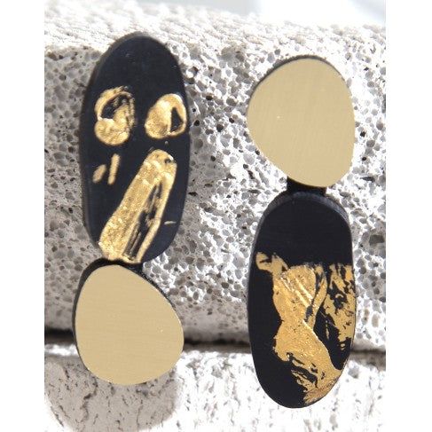 Iskin Sisters Earrings, Graffiti, Black/Gold