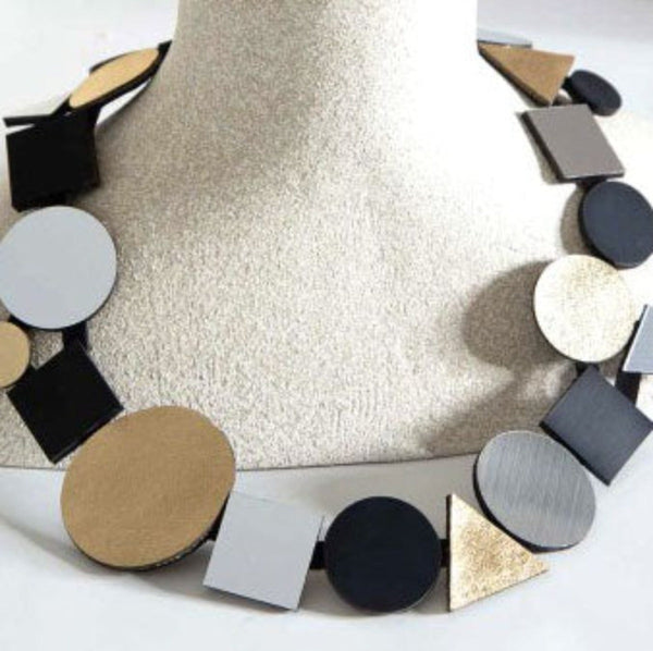 Iskin Sisters Necklace, Bauhaus, Glittery Gold/Silver/Black