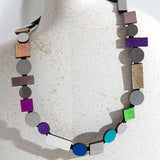 Iskin Sisters Necklace, Bauhaus, Geometric, Silver/Jewel Tones