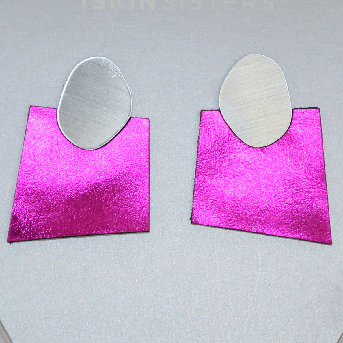 Iskin Sisters Earrings, Post, Silver/Fuchsia