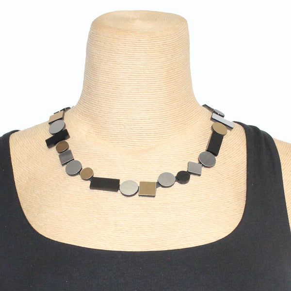 Iskin Sisters Necklace, Bauhaus, Gold/Silver/Black