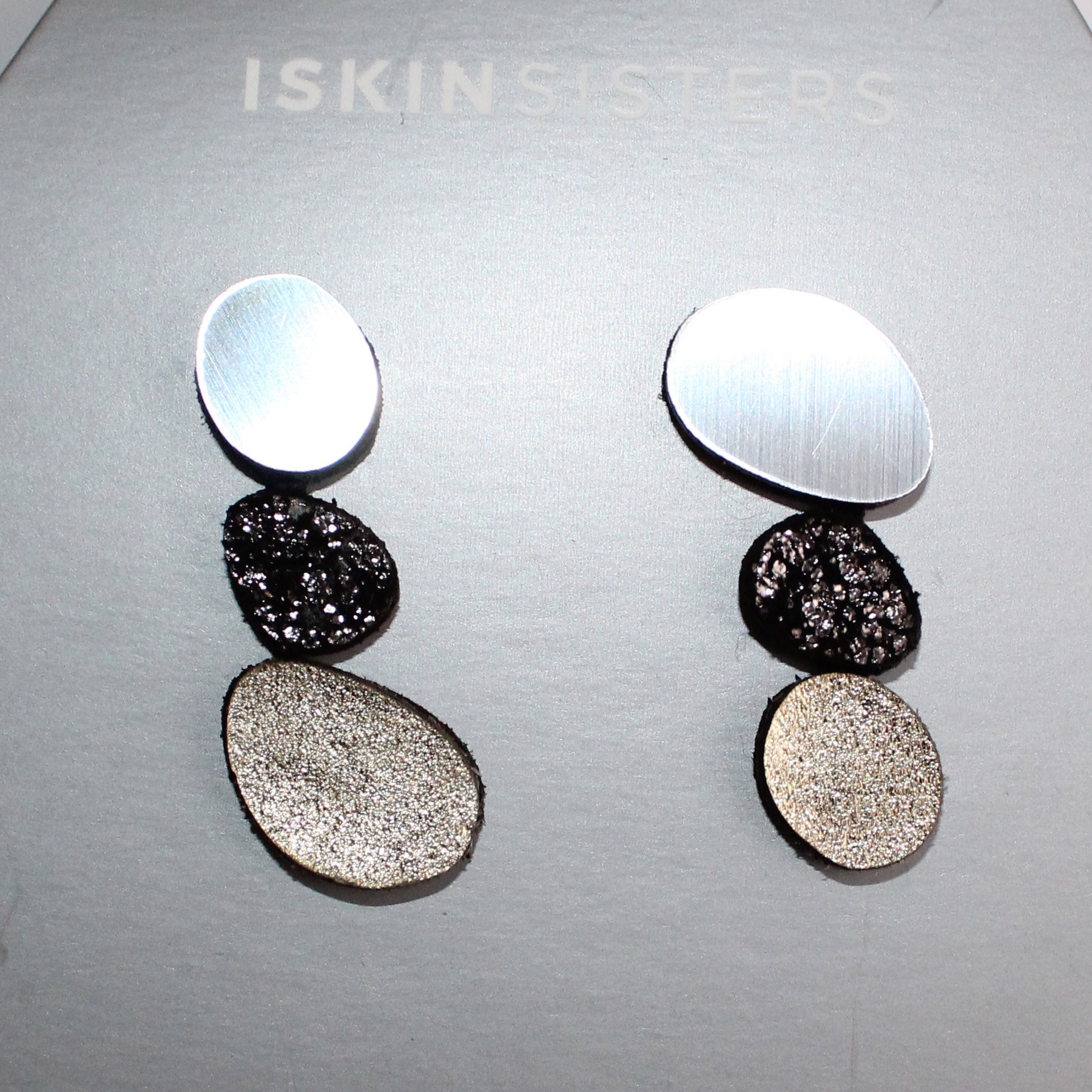 Iskin Sisters Earrings, Silver/Gold/Gold & Black