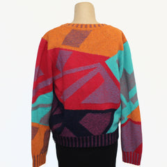 IVKO Sweater, Abstract Pattern, Intarsia, Red/Turquoise/Pumpkin S & M