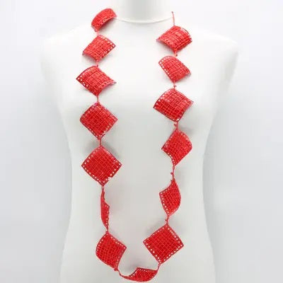 Jianhui London Necklace, Thread on Square Recycled Plastic, Red