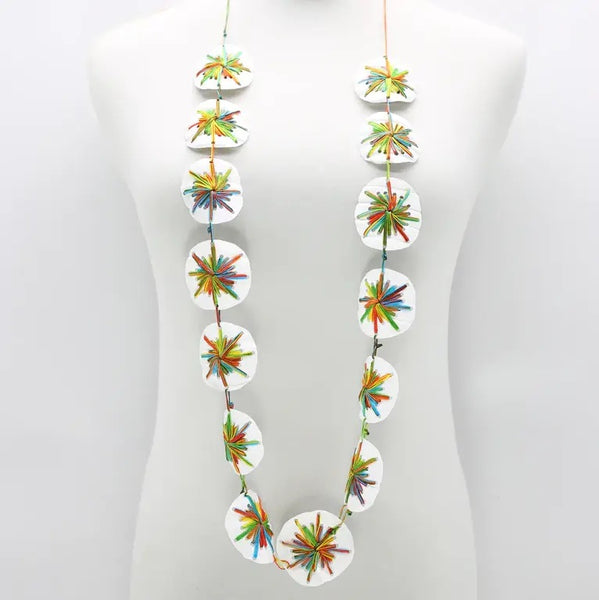 Jianhui London Necklace, Thread on Round Recycled Plastic, Rainbow on White