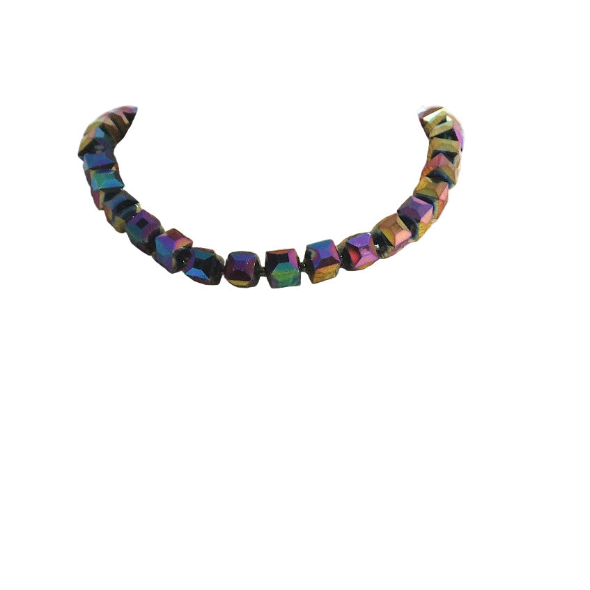 Jianhui London Necklace, Crystal Cube, Metallic Multi
