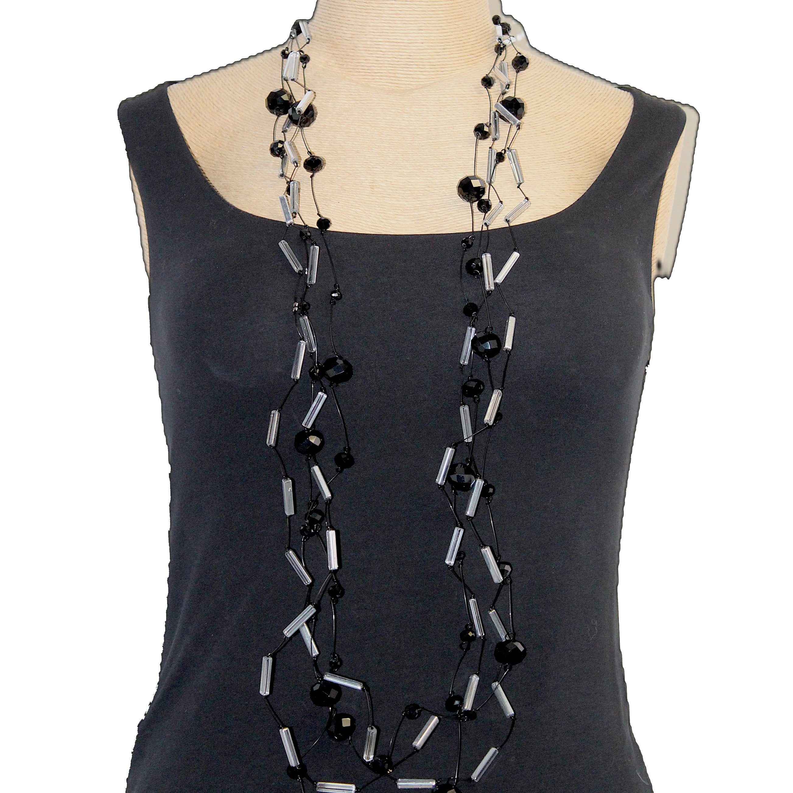 Jianhui London Necklace, Crystal Bead and Tube, Black/Silver