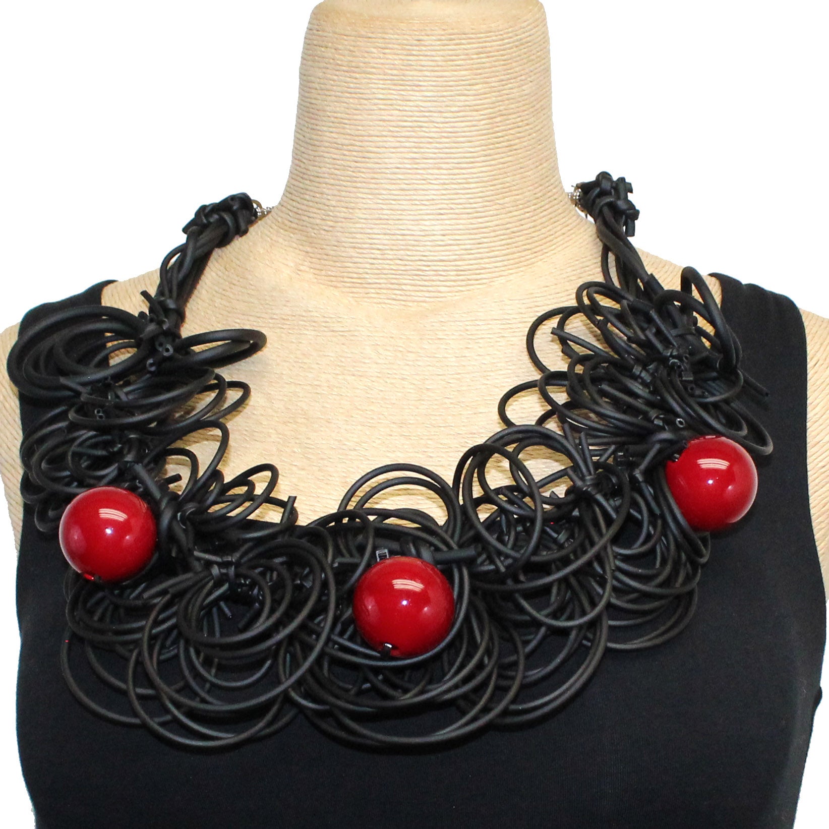 Klamir Necklace, Black/Red Murano Beads