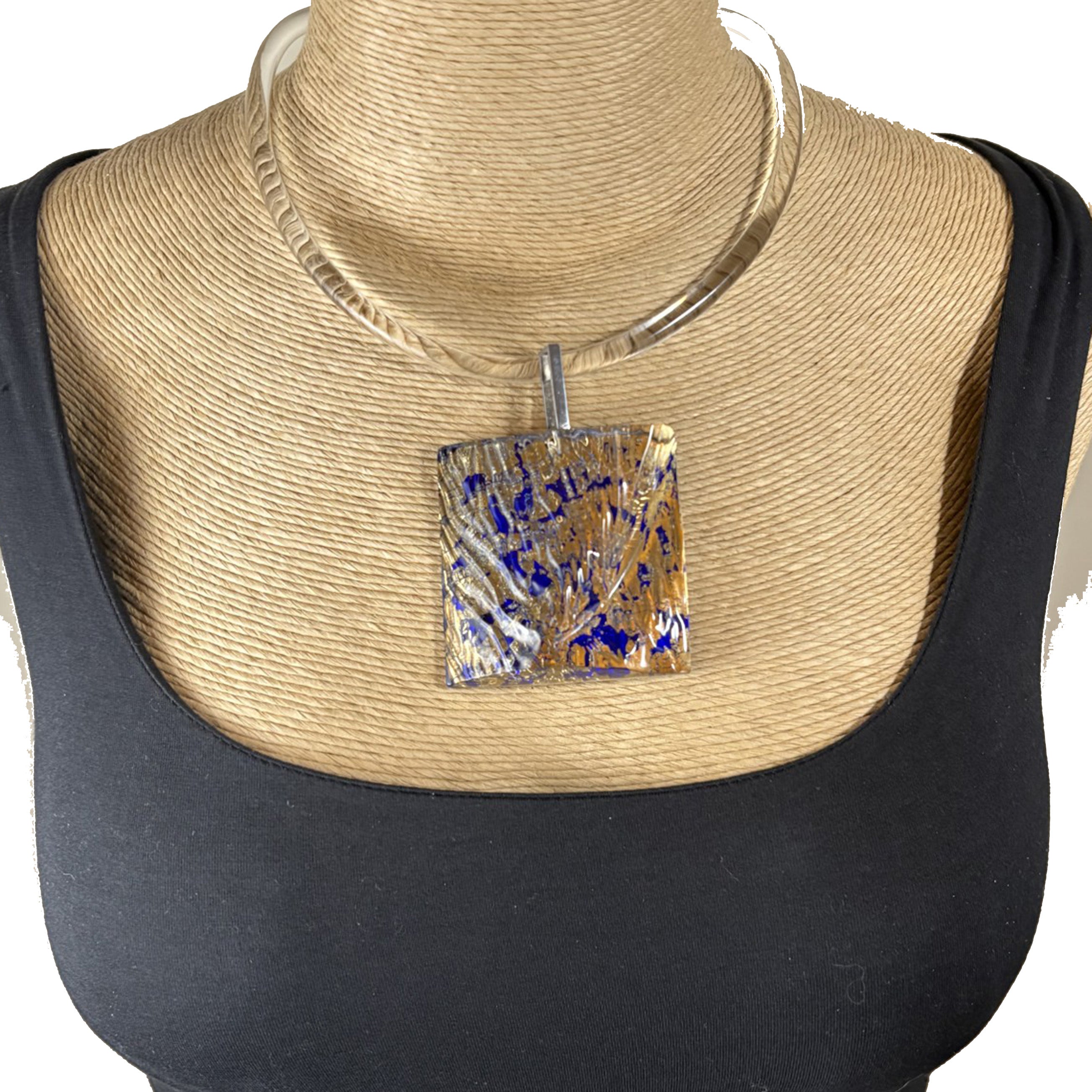 Laurent Guillot Necklace With Pendant, Lucite, Blue/Gold