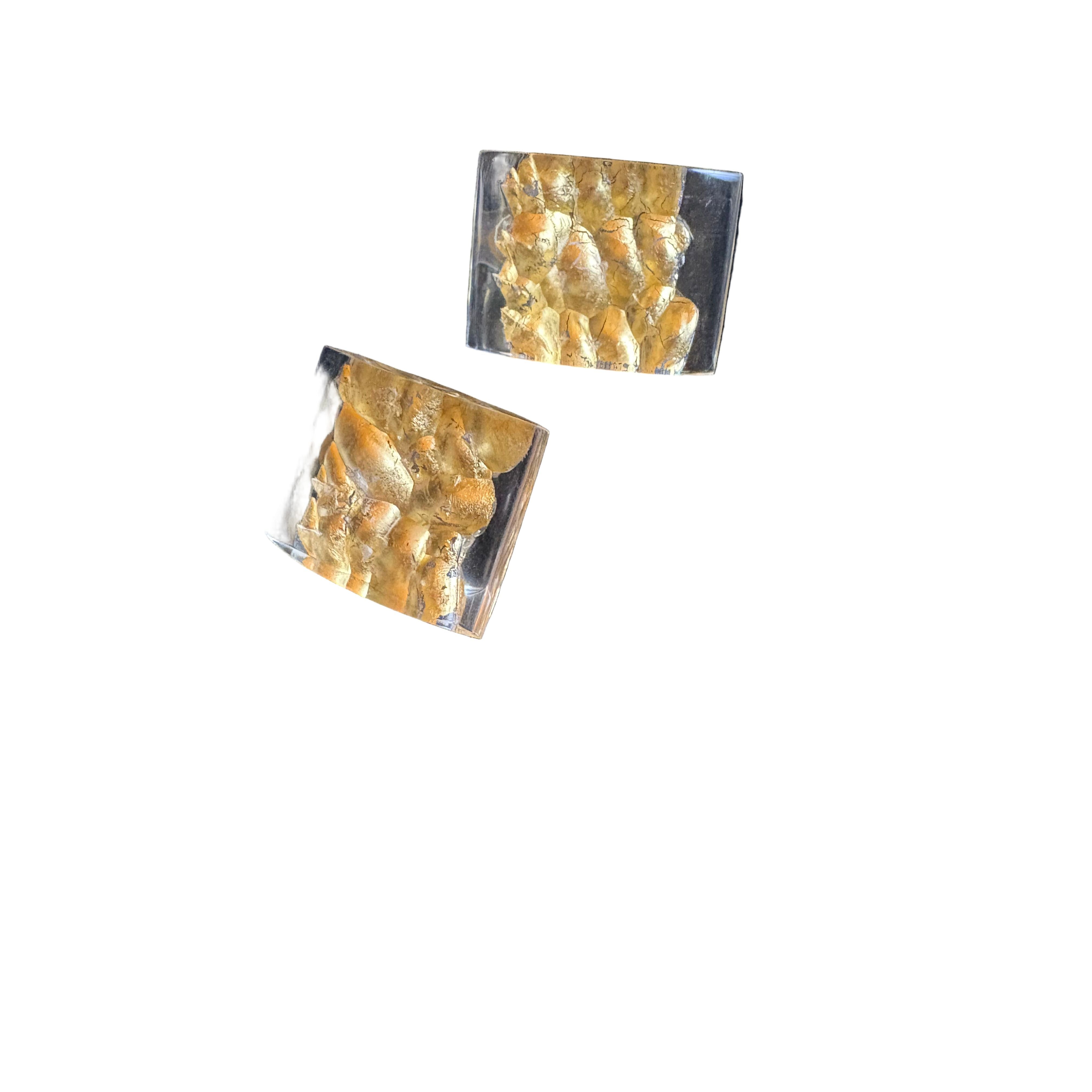 Laurent Guillot Earrings, Clip, Lucite, Gold