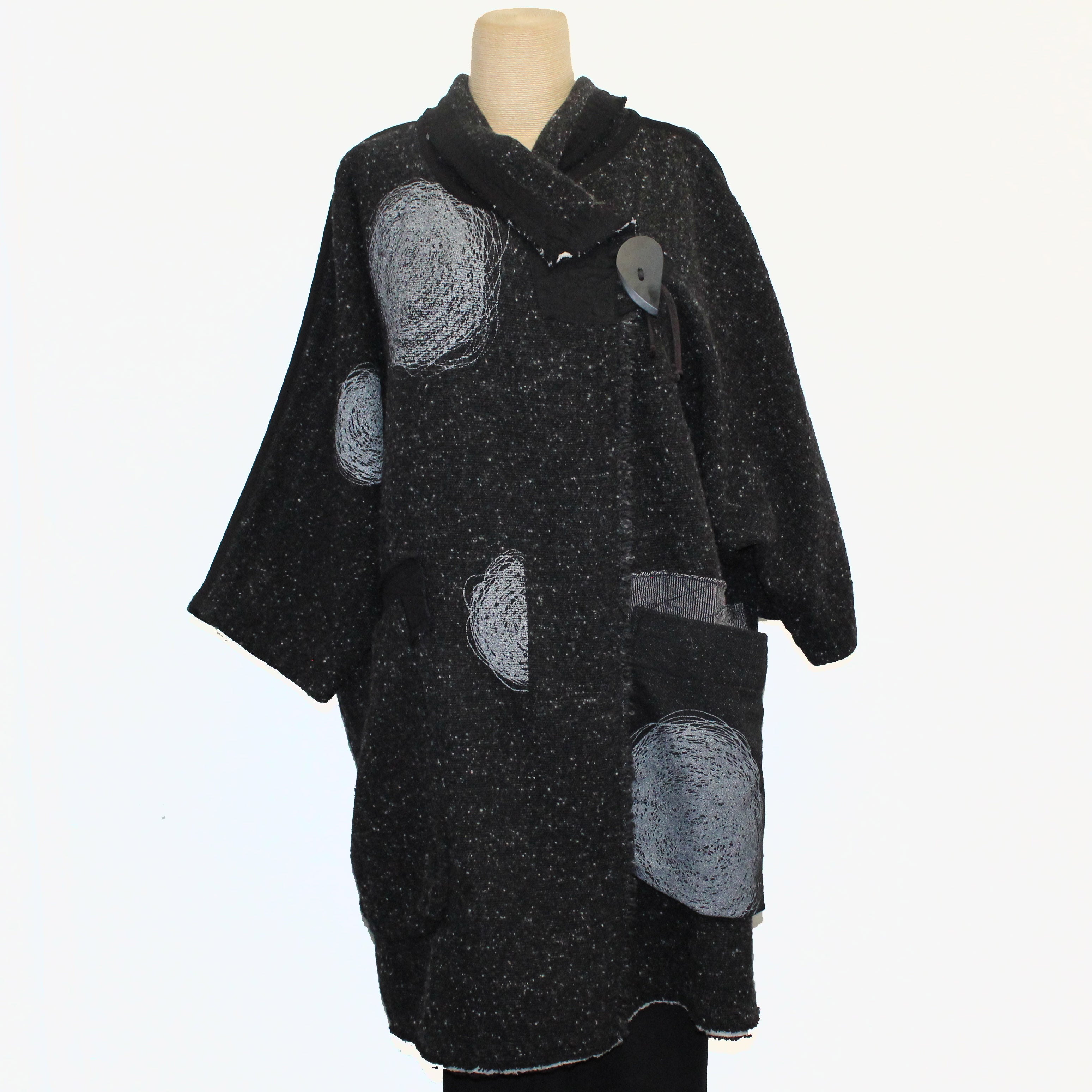 Mara Gibbucci Kimono Coat, Ball Threads, Speckled Black/White M, L & XL
