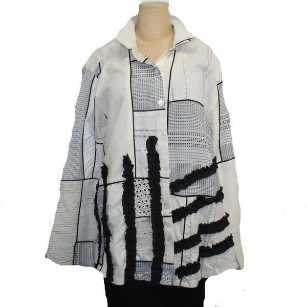 M Square Quinne Shirt, Handmade, Luxe Cream/Grey 2, M/L