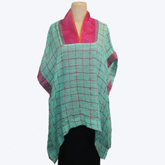 M Square Tunic, Long Side, Turquoise/Raspberry L & XL