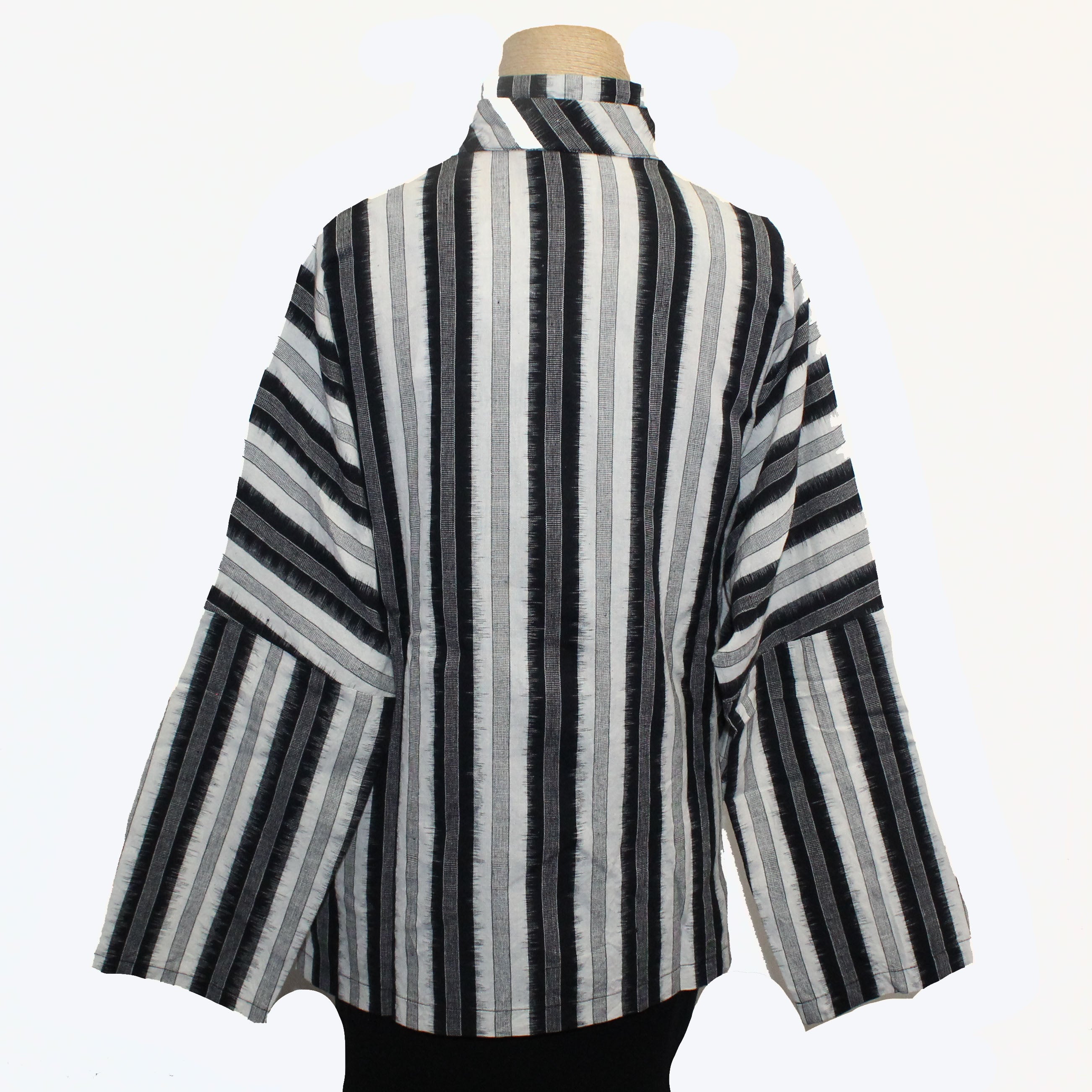 M Square Shirt, Big Pocket, Ikat Stripe, Black/White/Grey XL