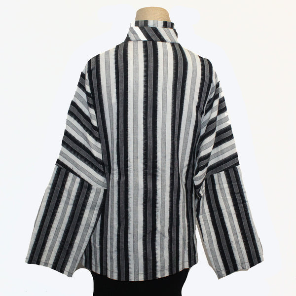 M Square Shirt, Big Pocket, Ikat Stripe, Black/White/Grey M/L & L/XL