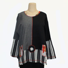 M Square Pullover, Patchwork, Black/Grey/Multi-Color L