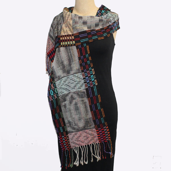 Muffy Young Scarf, Blocks & Polyvalence, Northcoast, Black, White & Vibrant Accents