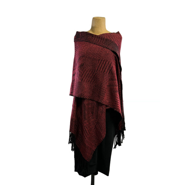 Muffy Young Shawl, Twill, Blocks, Red/Black