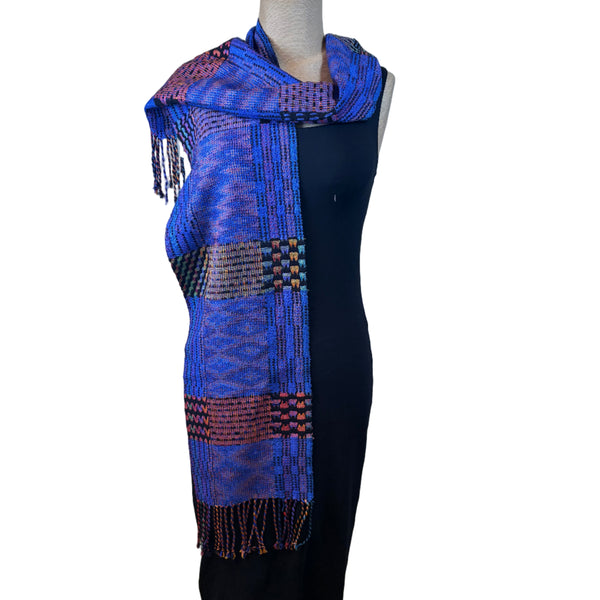 Muffy Young Scarf, Blocks and Echo-Vibrant, Blue