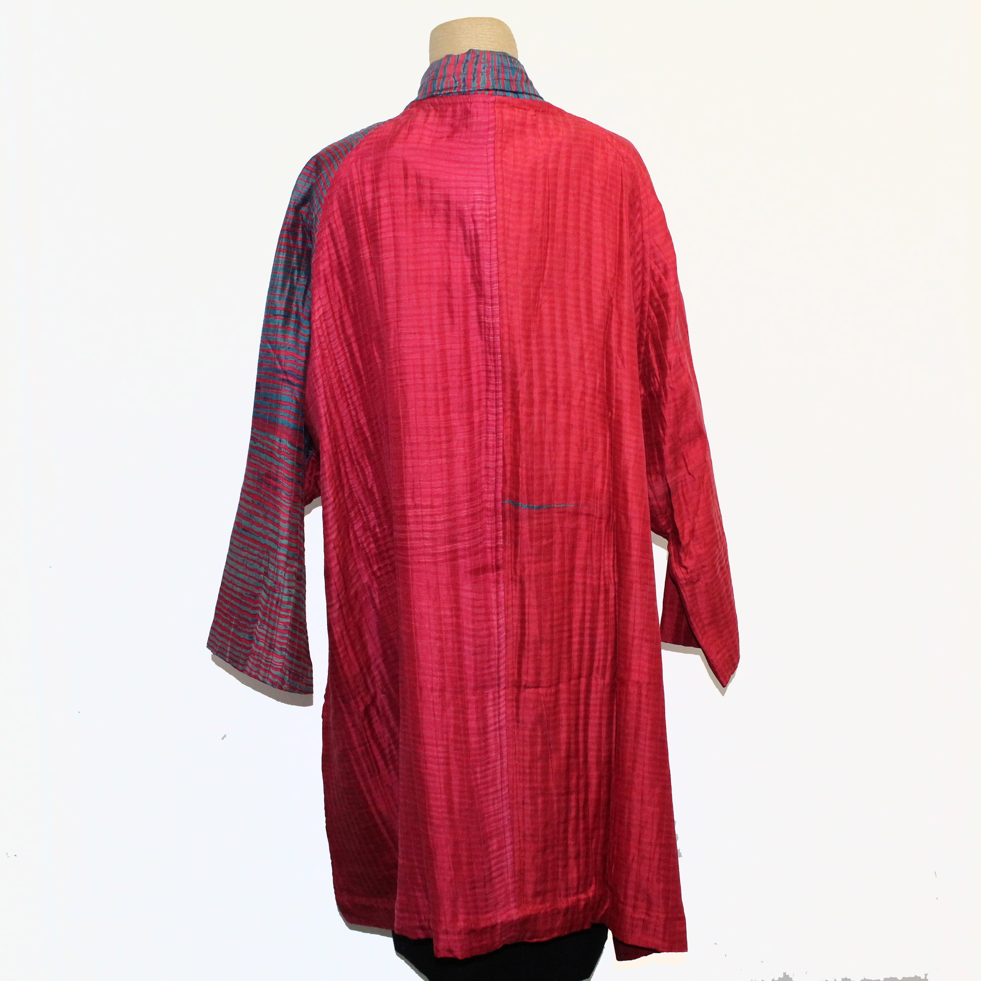 Neeru Kumar Long Jacket, Shibori Silk, Red/Blue L/XL