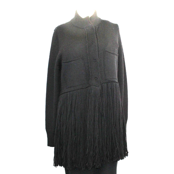 Pier Antonio Gaspari Cardigan, Long, Fringe, Black XS & S/M