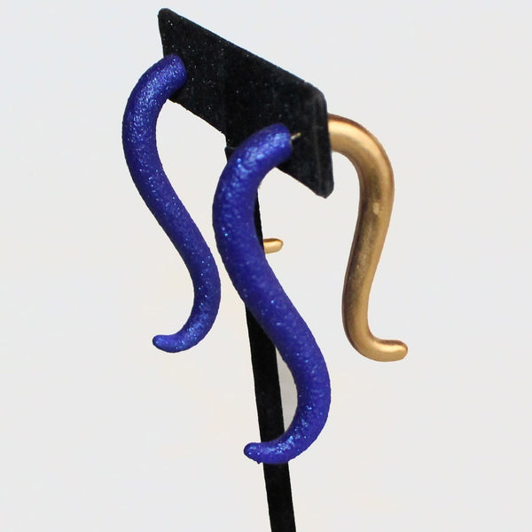 Shana Kroiz Earrings, Swoop, Blue Enamel/Gold