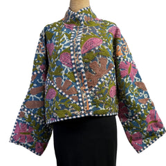 Gia Andre Kantha Jacket, Reversible, Embroidered, Blue/Green/Fuchsia, M/L