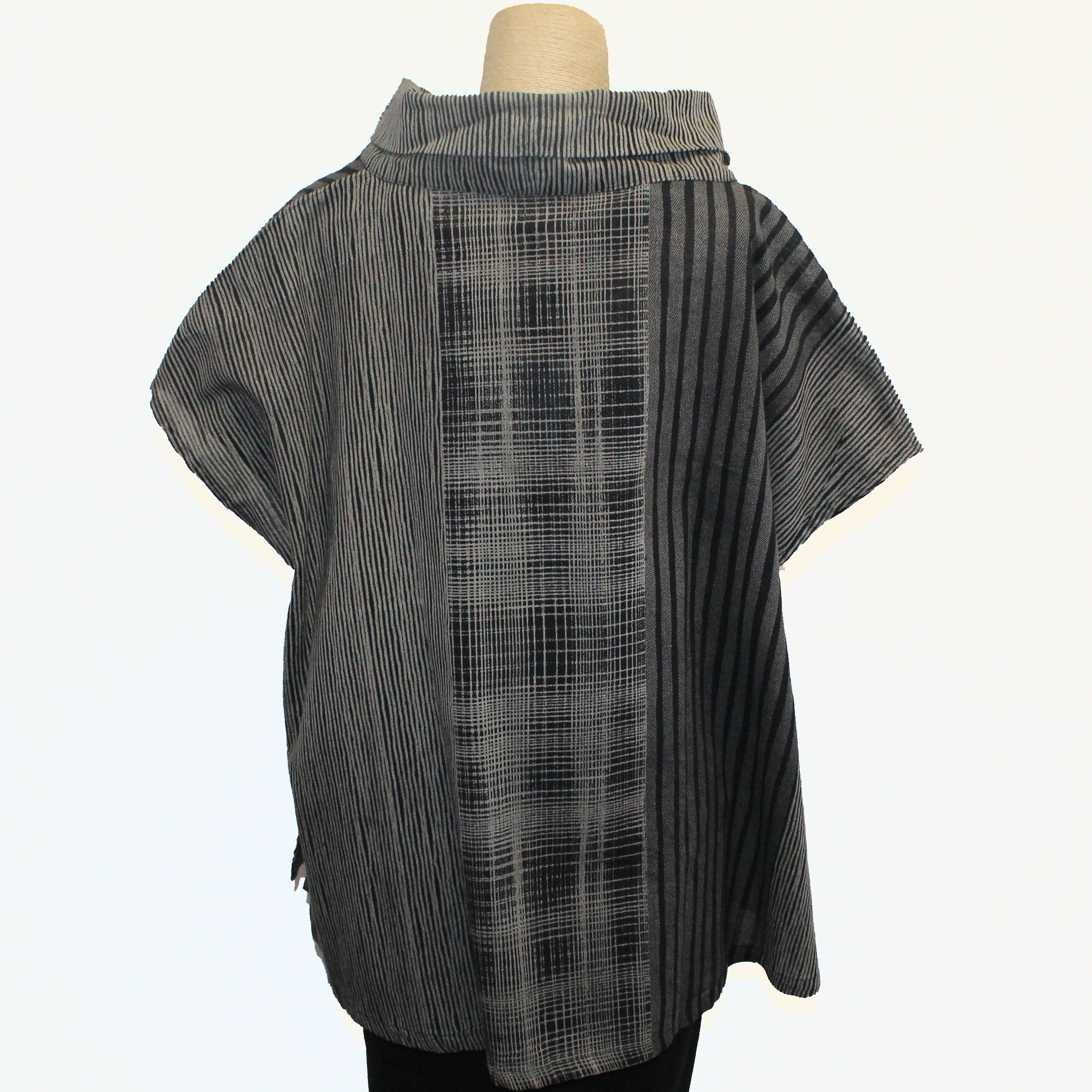 Yaza Pullover, Cowl, Grey/Black Stripe XL