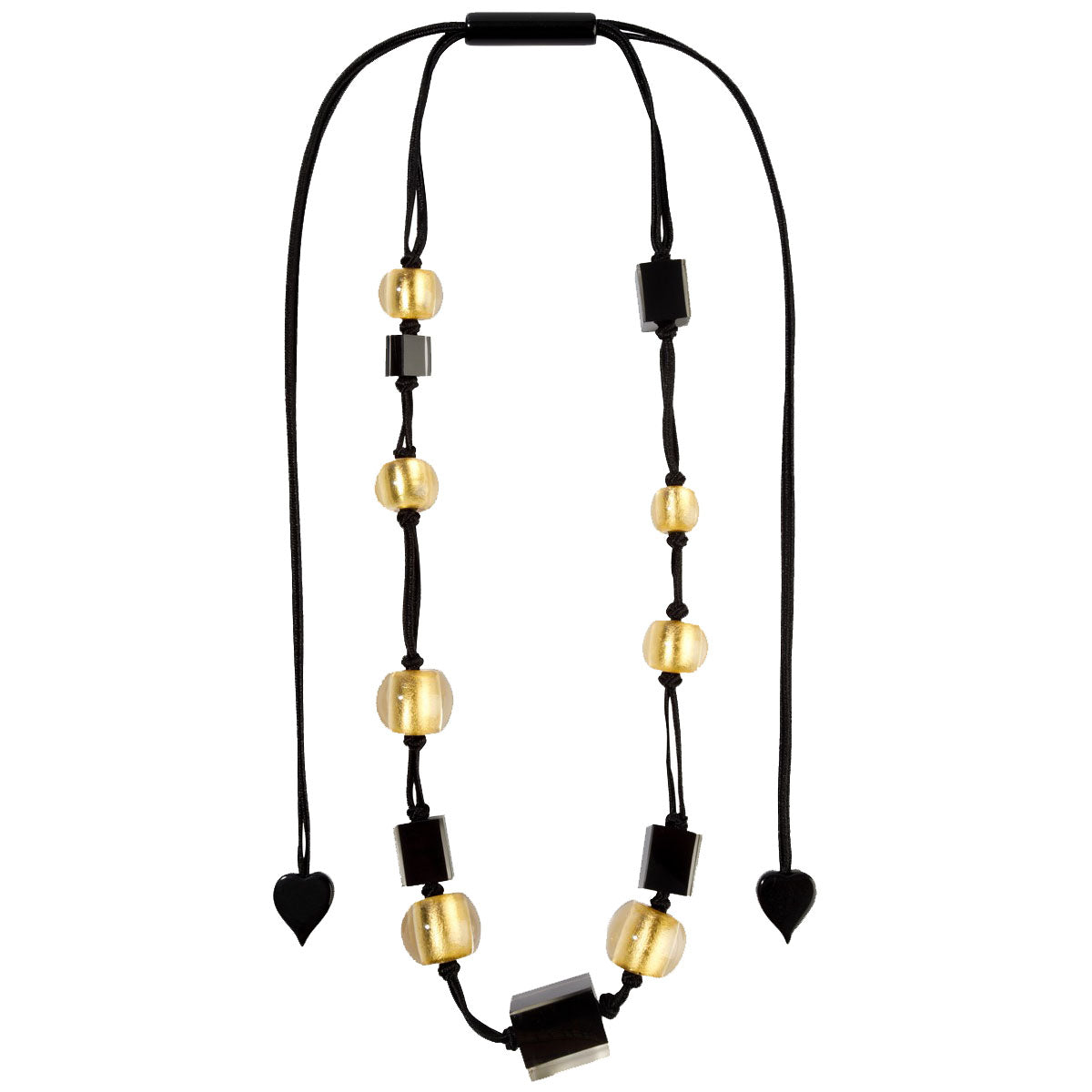 Zsiska Necklace, Precious, 12 Beads, Goldleaf/Black