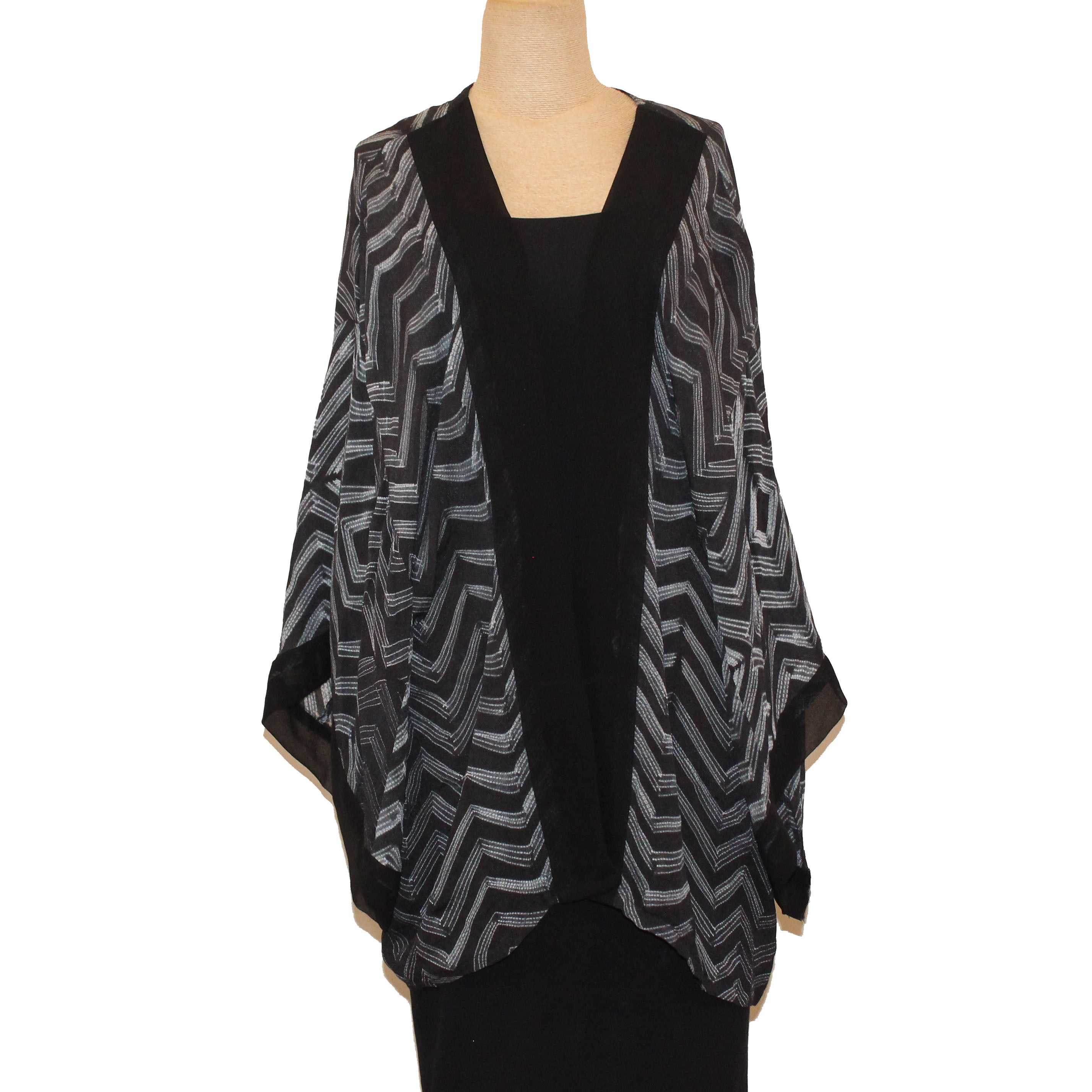 Sudarshan Kimono, Shibori, Black/White/Grey, L/XL