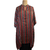 Sudarshan Tunic, Red/Blue/Tan/Black, Stripes, Fits S - XL