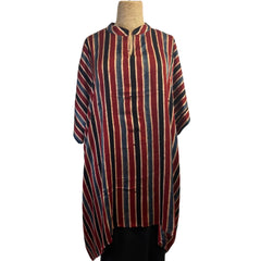 Sudarshan Tunic, Red/Blue/Tan/Black, Stripes, Fits S - XL