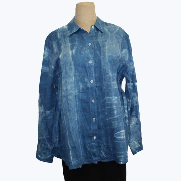 Tamaryn Design Shirt, Shibori, Stripes, Indigo/Grey/White, S