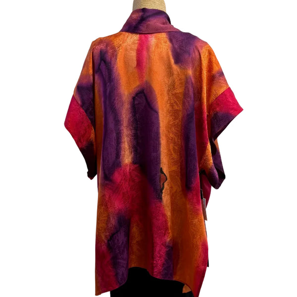 Teri Jo Summer Kimono Vest, Fire Hose, Amethyst/Tangerine/Fuchsia, OS Fits M-XL