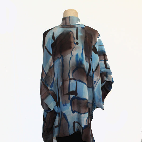 Teri Jo Summer Kimono Vest, Marketa, Blue/Brown Fits M-XL