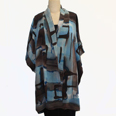Teri Jo Summer Kimono Vest, Marketa, Blue/Brown Fits M-XL