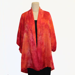 Teri Jo Summer Kimono Vest, Stranamente, Coral/Cinnabar Fits L-XL